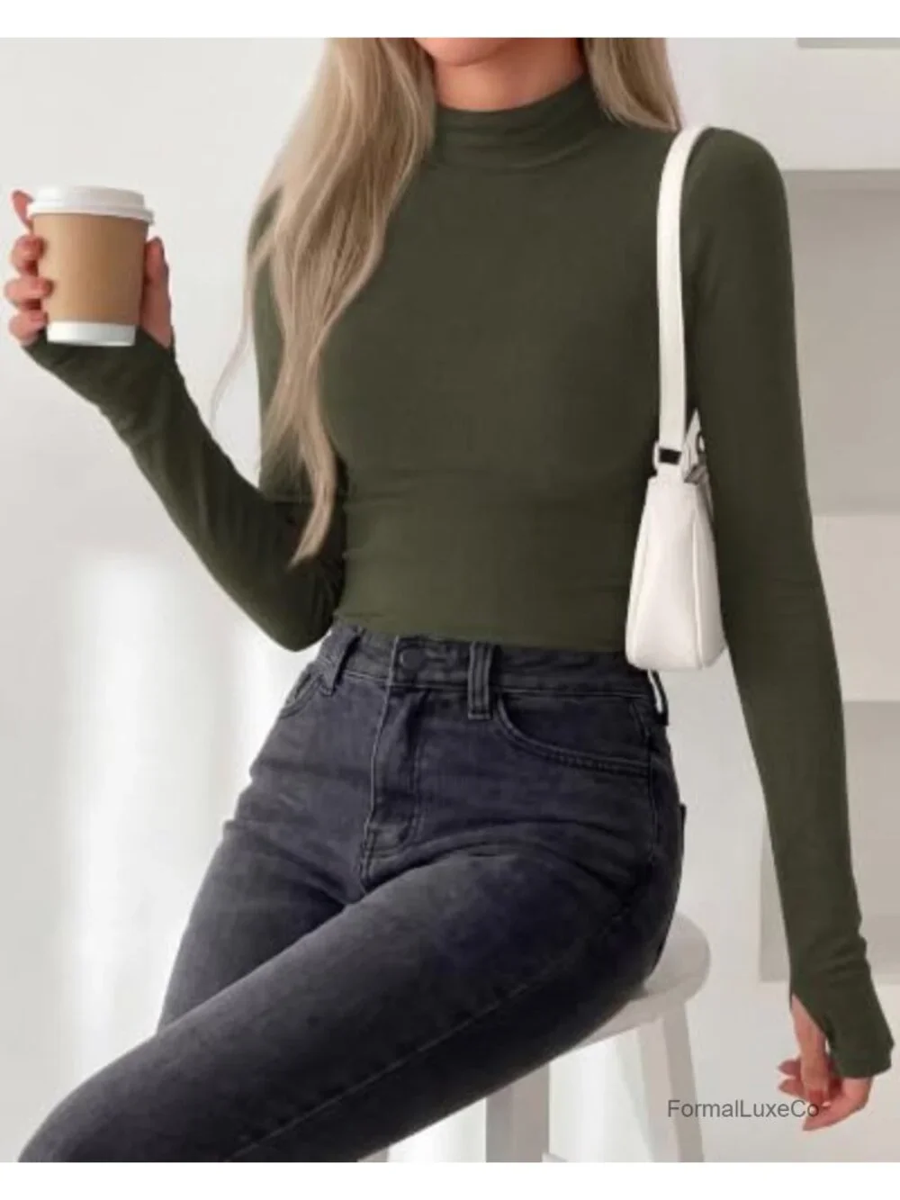 Women's Turtleneck Thumbhole Long Sleeve Thermal Underwear Top - Fleece Lining